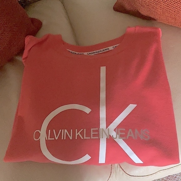 CALVIN KLEIN Crewneck Sweatshirt Women’s Size XL Coral with White Letter… - Picture 6 of 7